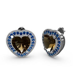 Esinti Kalp Küpe - Dumanlı kuvars ve lab safir 14 ayar beyaz altın küpe #1pnulb1