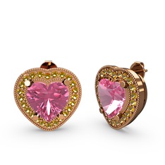 Pembe kuvars ve sitrin 925 ayar rose altın kaplama gümüş küpe