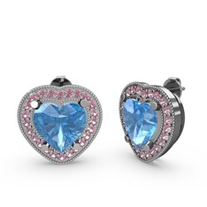 Esinti Kalp Küpe - Akuamarin ve pembe kuvars 14 ayar beyaz altın küpe #1q4ucxr