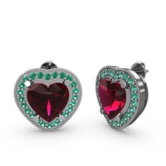 Esinti Kalp Küpe - Rodolit garnet ve yeşil kuvars 8 ayar beyaz altın küpe #1rgo6du