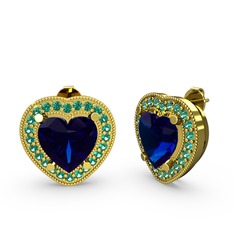 Esinti Kalp Küpe - Lab safir ve yeşil kuvars 14 ayar altın küpe #1rkvljq