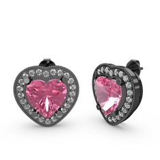 Esinti Kalp Küpe - Pembe kuvars ve pırlanta 925 ayar siyah rodyum kaplama gümüş küpe (0.528 karat) #1ru5t83