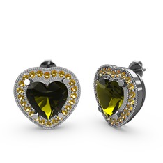 Peridot ve sitrin 8 ayar beyaz altın küpe