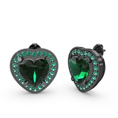 Esinti Kalp Küpe - Yeşil kuvars 925 ayar siyah rodyum kaplama gümüş küpe #1s5kpjn