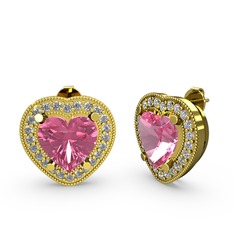 Pembe kuvars ve pırlanta 925 ayar altın kaplama gümüş küpe (0.528 karat)