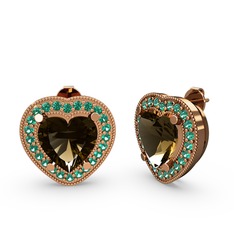 Esinti Kalp Küpe - Dumanlı kuvars ve yeşil kuvars 18 ayar rose altın küpe #1w444ev