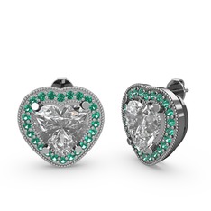 Esinti Kalp Küpe - Swarovski ve yeşil kuvars 8 ayar beyaz altın küpe #1x91ow1