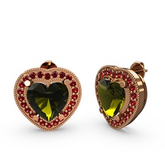 Esinti Kalp Küpe - Peridot ve garnet 8 ayar rose altın küpe #1xkqcyv