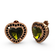 Peridot ve siyah zirkon 18 ayar rose altın küpe