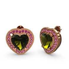 Peridot ve rodolit garnet 925 ayar rose altın kaplama gümüş küpe