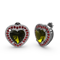 Peridot ve garnet 14 ayar beyaz altın küpe