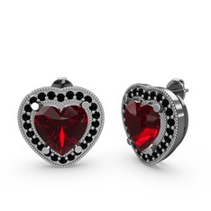 Garnet ve siyah zirkon 18 ayar beyaz altın küpe