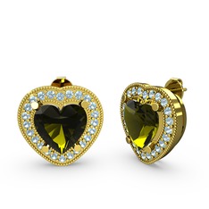 Esinti Kalp Küpe - Peridot ve akuamarin 14 ayar altın küpe #50q5u7