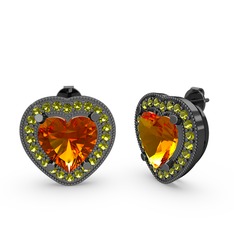 Esinti Kalp Küpe - Sitrin ve peridot 925 ayar siyah rodyum kaplama gümüş küpe #8xajtq