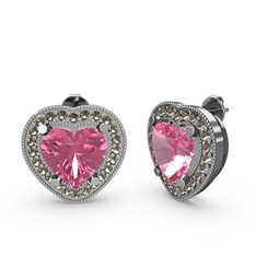 Esinti Kalp Küpe - Pembe kuvars ve dumanlı kuvars 18 ayar beyaz altın küpe #8y63lr