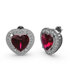 Esinti Kalp Küpe - Rodolit garnet ve swarovski 14 ayar beyaz altın küpe #91rane