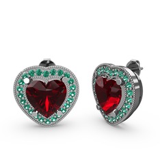 Esinti Kalp Küpe - Garnet ve yeşil kuvars 8 ayar beyaz altın küpe #aabjuv