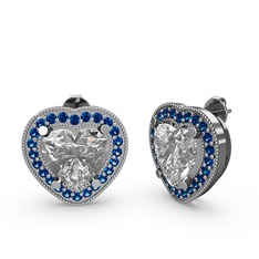 Esinti Kalp Küpe - Swarovski ve lab safir 14 ayar beyaz altın küpe #athhwr
