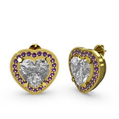 Swarovski ve ametist 8 ayar altın küpe