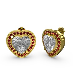 Beyaz zirkon ve garnet 14 ayar altın küpe