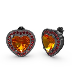 Esinti Kalp Küpe - Sitrin ve garnet 925 ayar siyah rodyum kaplama gümüş küpe #bjmqr9