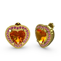 Esinti Kalp Küpe - Sitrin ve rodolit garnet 18 ayar altın küpe #bqhx9g