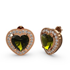 Esinti Kalp Küpe - Peridot ve beyaz zirkon 14 ayar rose altın küpe #bubeuf