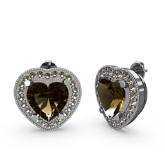 Esinti Kalp Küpe - Dumanlı kuvars 14 ayar beyaz altın küpe #c7aspz