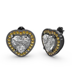 Swarovski ve sitrin 925 ayar siyah rodyum kaplama gümüş küpe