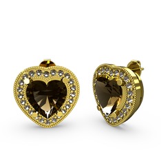 Esinti Kalp Küpe - Dumanlı kuvars 14 ayar altın küpe #cu8qzt