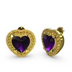 Esinti Kalp Küpe - Ametist ve sitrin 925 ayar altın kaplama gümüş küpe #cwn7n6