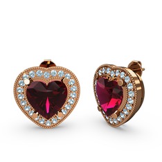 Esinti Kalp Küpe - Rodolit garnet ve akuamarin 8 ayar rose altın küpe #dqoual