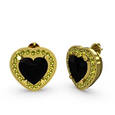 Esinti Kalp Küpe - Siyah zirkon ve peridot 14 ayar altın küpe #dqrx0z