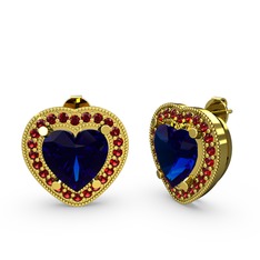 Esinti Kalp Küpe - Lab safir ve garnet 8 ayar altın küpe #dxcpzx