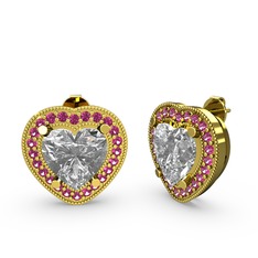 Esinti Kalp Küpe - Swarovski ve rodolit garnet 14 ayar altın küpe #ekig9i