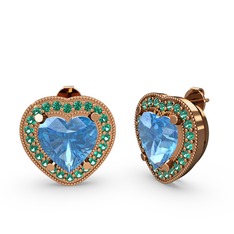 Esinti Kalp Küpe - Akuamarin ve yeşil kuvars 18 ayar rose altın küpe #enrw3m