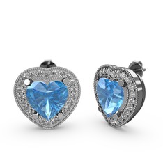 Esinti Kalp Küpe - Akuamarin ve swarovski 8 ayar beyaz altın küpe #fbhy1z