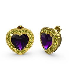 Esinti Kalp Küpe - Ametist ve peridot 925 ayar altın kaplama gümüş küpe #fw1on5