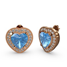 Esinti Kalp Küpe - Akuamarin ve swarovski 18 ayar rose altın küpe #gf2c0i