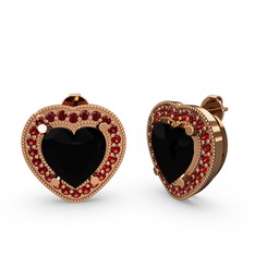Esinti Kalp Küpe - Siyah zirkon ve garnet 14 ayar rose altın küpe #gph66j