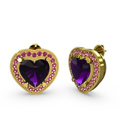 Esinti Kalp Küpe - Ametist ve rodolit garnet 14 ayar altın küpe #gqkn1w