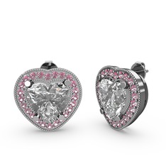 Esinti Kalp Küpe - Beyaz zirkon ve pembe kuvars 14 ayar beyaz altın küpe #hcc6ky