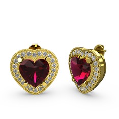 Esinti Kalp Küpe - Rodolit garnet ve swarovski 925 ayar altın kaplama gümüş küpe #i0ogc4