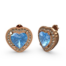 Esinti Kalp Küpe - Akuamarin ve dumanlı kuvars 8 ayar rose altın küpe #ikll3q