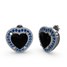 Esinti Kalp Küpe - Siyah zirkon ve lab safir 14 ayar beyaz altın küpe #in9ezv