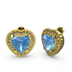 Akuamarin ve dumanlı kuvars 18 ayar altın küpe