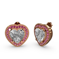 Esinti Kalp Küpe - Beyaz zirkon ve rodolit garnet 14 ayar rose altın küpe #ixk4l8