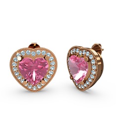 Pembe kuvars ve akuamarin 8 ayar rose altın küpe