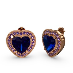 Esinti Kalp Küpe - Lab safir ve ametist 8 ayar rose altın küpe #jivho1