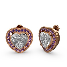 Esinti Kalp Küpe - Swarovski ve ametist 925 ayar rose altın kaplama gümüş küpe #jkas85